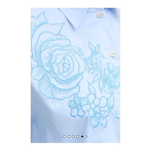 PINKO | Cartolina Embroidered Love Birds Cotton Oxford Shirt in Blue, US 4 - Picture 4 of 13